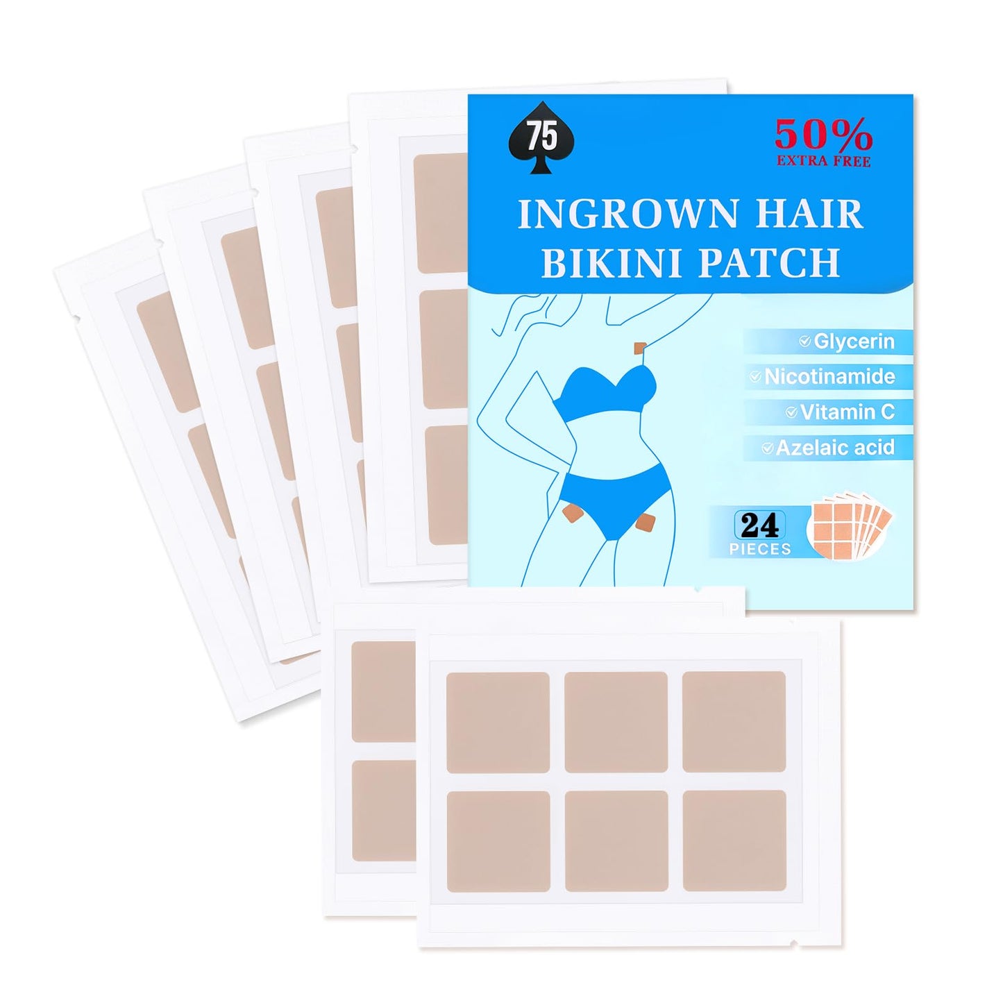 Ingrown Hair Treatment Patch, 24 Pcs Razor Bump Treatment for Bikini Area, Smooth-Feeling Non-Irritating Formula, Ingrown Hair Pads & Pubic Hair Cyst Treatment for Women & Men