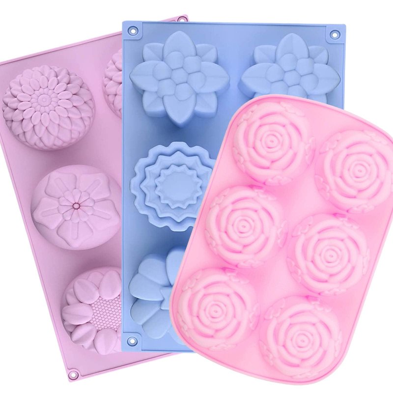 PSKJATIN Soap Molds Silicone Shapes-3PCS 6 Cavities Flower Soap Mold,Silicone Molds for Soap Bath Bombs Shower Steamer Lotion Bars