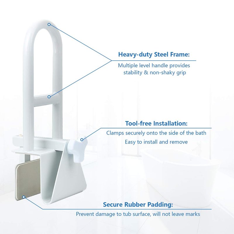 Butizone Bathtub Safety Rail, Medical Adjustable Tub Grab Bar Handle Clamp Safety Handrail Support for Seniors and Elderly