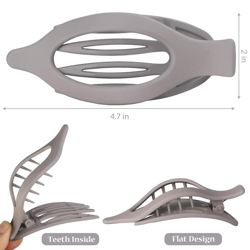 Flat Hair Clips Set - 6 Durable Claw Clips for Women | Stylish Brown & Grey Accessories