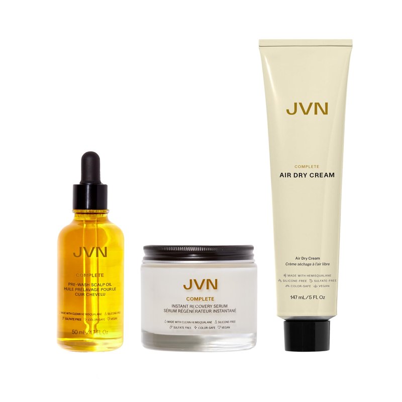 JVN Hair Quick & Easy Bestsellers Set, Pack of 3, Includes Pre-Wash Scalp Oil, Air Dry Cream, and Instant Recovery Serum, Vegan, Sulfate and Paraben-Free, Haircare for Women and Men