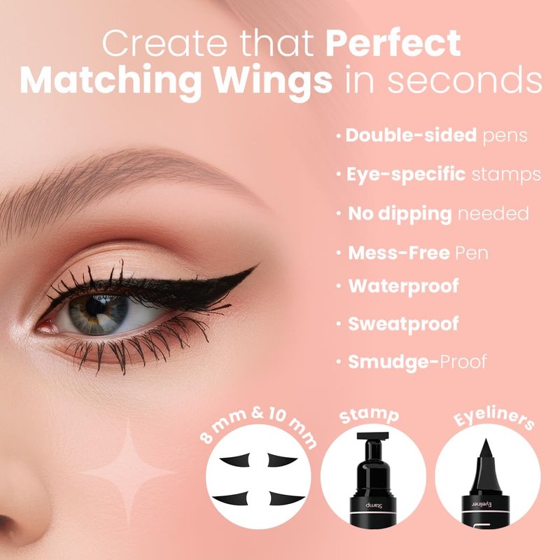 LA PURE Waterproof Liquid Eyeliner - Winged Cat Eye Stamp Tool | Smudge-Proof Black 10mm Pen