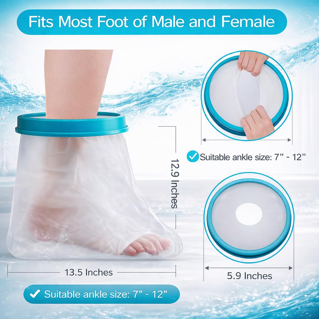 Waterproof Foot Cast Cover for Shower Adult, Patented Ankle Wound Protector Watertight Seal, Reusable Surgery Recovery Supplies After Broken Foot Injury [2026 Upgrade]