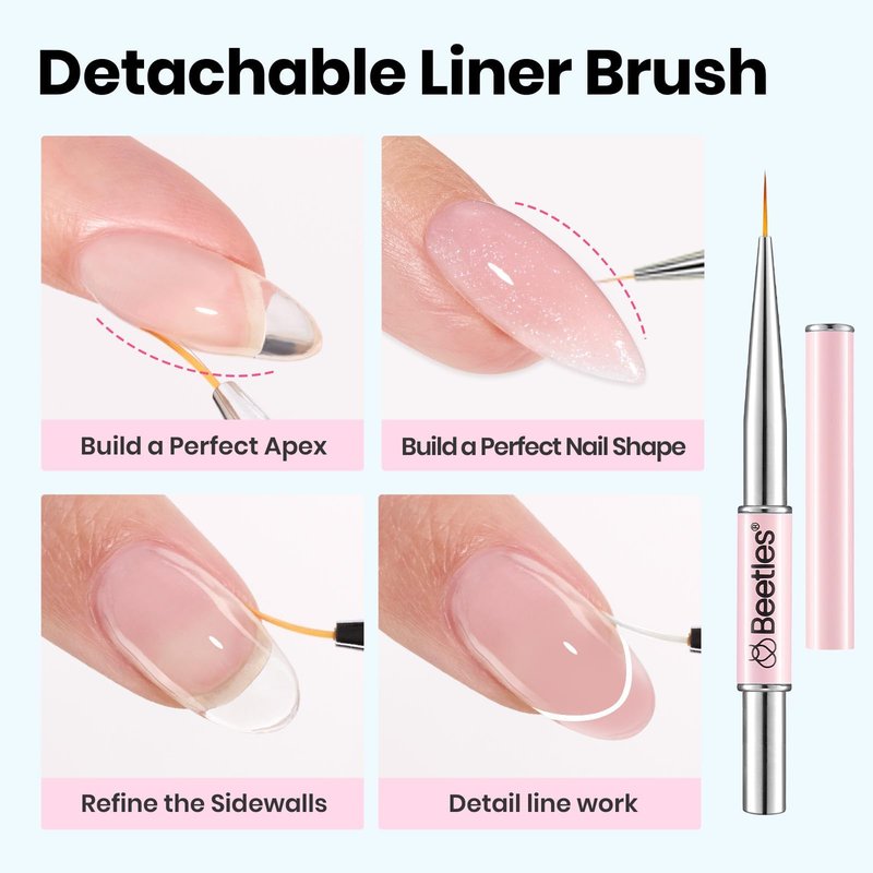 Beetles Builder Gel for Nails 2Pcs, 7 in 1 Clear Building Gel Set HEMA-FREE & TPO FREE with Nail Brush, for Strengthening Natural Nail Apex & Extension DIY Salon at Home,UV LED Lamp Cured
