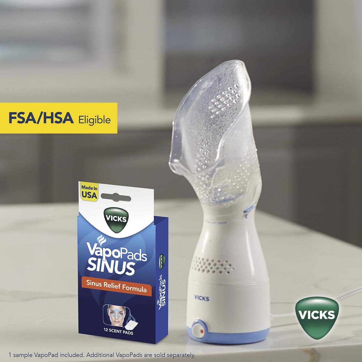 Vicks Sinus Inhaler, Plug-in Non-Medicated Steam Inhaler for Sinus Relief, Allergies, Congestion & Colds, Vocal Steamer, Soothes Nasal & Throat Passages, Works with VapoPads (1 Included)