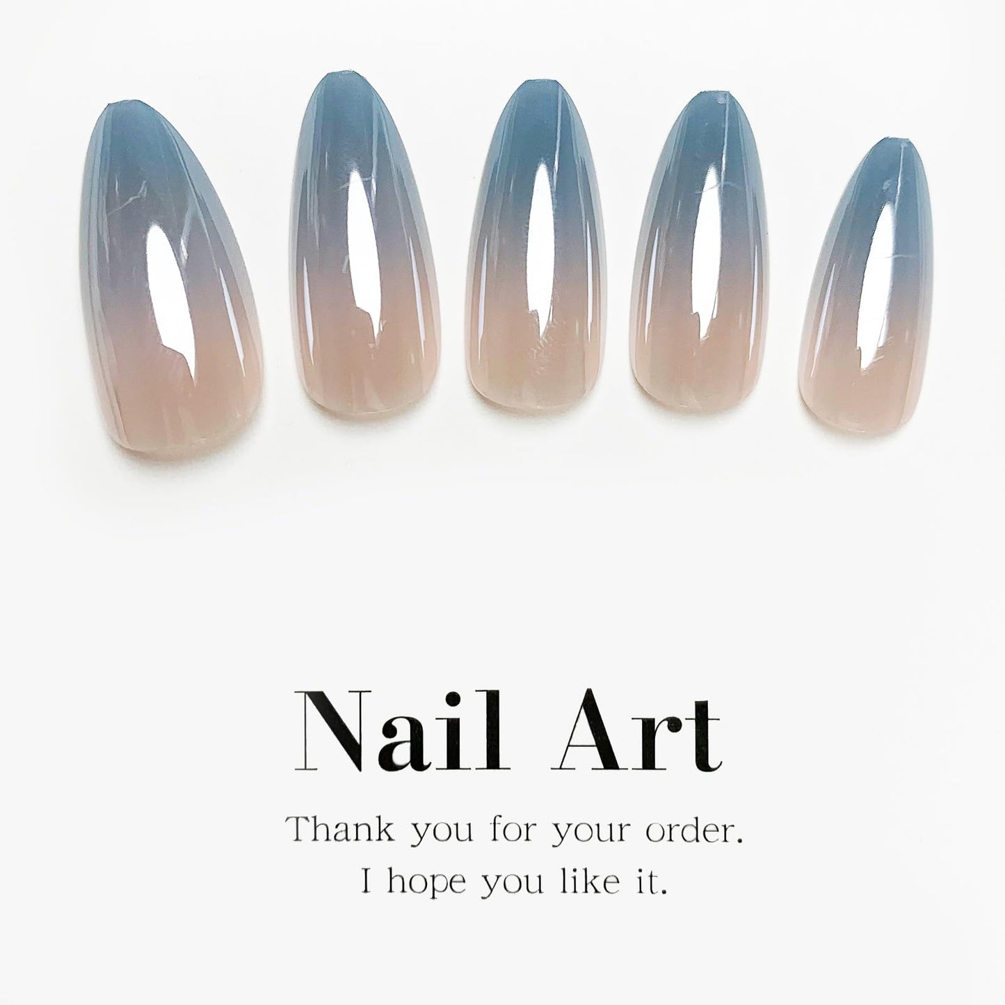 TOGZOM Almond Press on Nails Medium Blue Ombre Fake Nails Chrome Mirror Acrylic Nails Glossy Shiny False Nails Gradation Glue on Nails Artificial Stick on Nails for Women Manicure 24Pcs, Style9