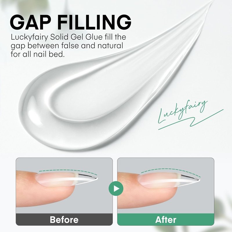 Luckyfairy Nail Glue - 40ml Super Strong Soft Solid Gel for Press-On & Acrylic Nails | Durable & Mess-Free