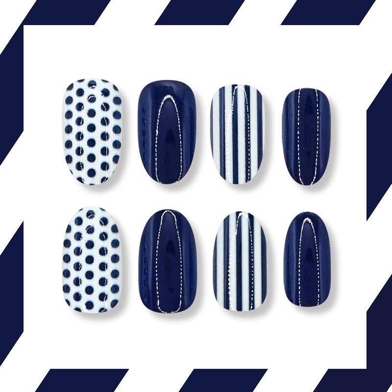 Polka Dot Press On Nails Almond Short Fake Nails Blue White False Nails With Polka Dot Designs Acrylic Nails Full Cover Glue On Nails Artificial Glossy Stick On Nails For Women Nail Manicure
