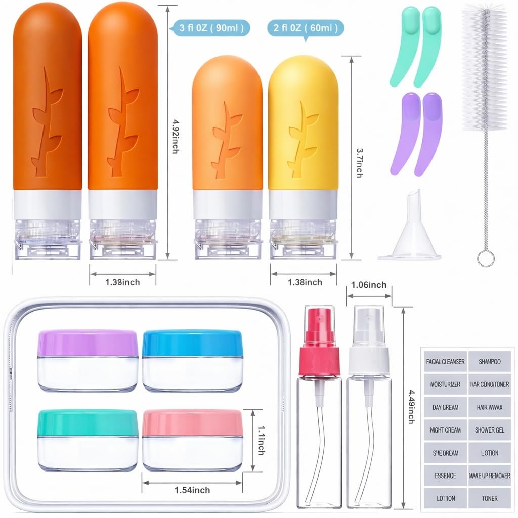 Travel Containers for Toiletries - 18-Pack TSA Approved Travel Bottles & Jars | Perfect for Personal Essentials