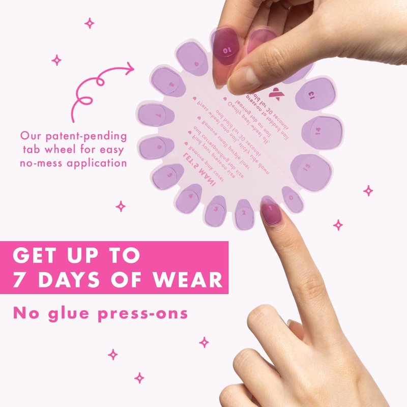 Classic Super Stick Press-On Nails - No Glue Needed, Non-Toxic | 32 Tabs in 16 Sizes | Extra Short Squoval in Mulberry Maroon