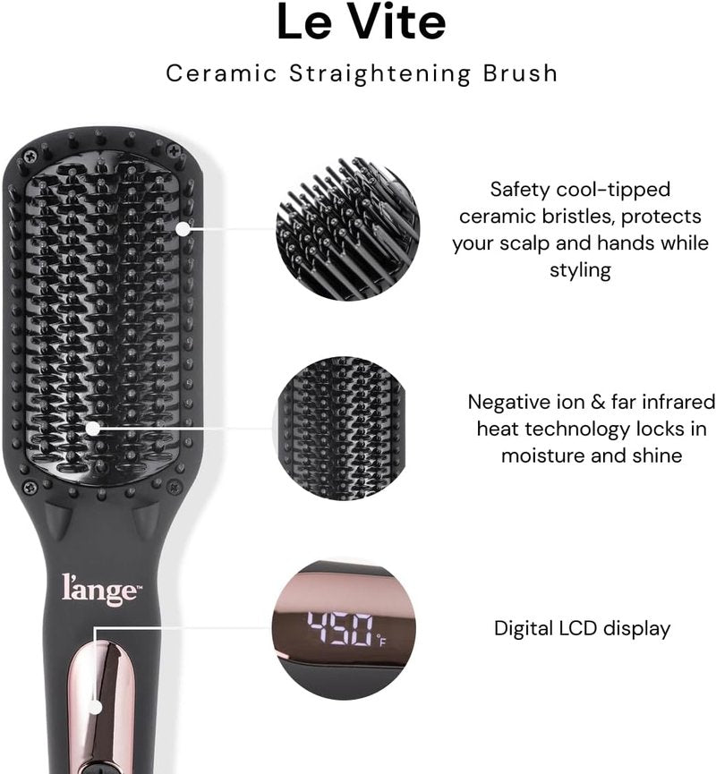 L'ANGE HAIR Straightening Brush - Heated Tool for Smoother, Frizz-Controlled Hair | Dual-Voltage Ceramic Hot Brush (Black)