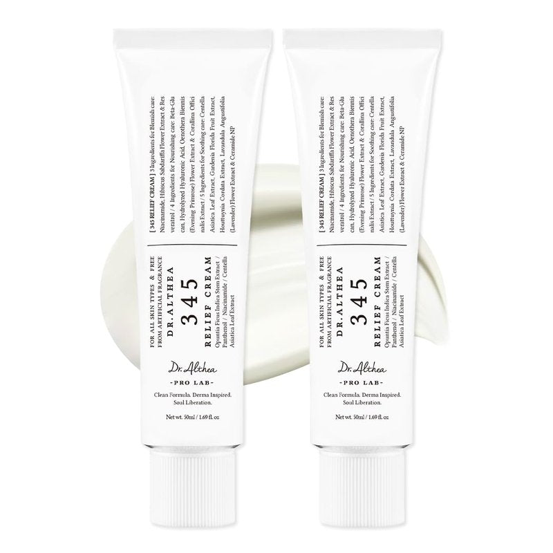 Dr.Althea 345 Relief Cream, Daily Face Moisturizer, Blemish Relief Care, Soothing Recovery & Moisture, Korean Vegan Skin Care for All Skin Types, 1.69 Fl Oz (Pack of 2)