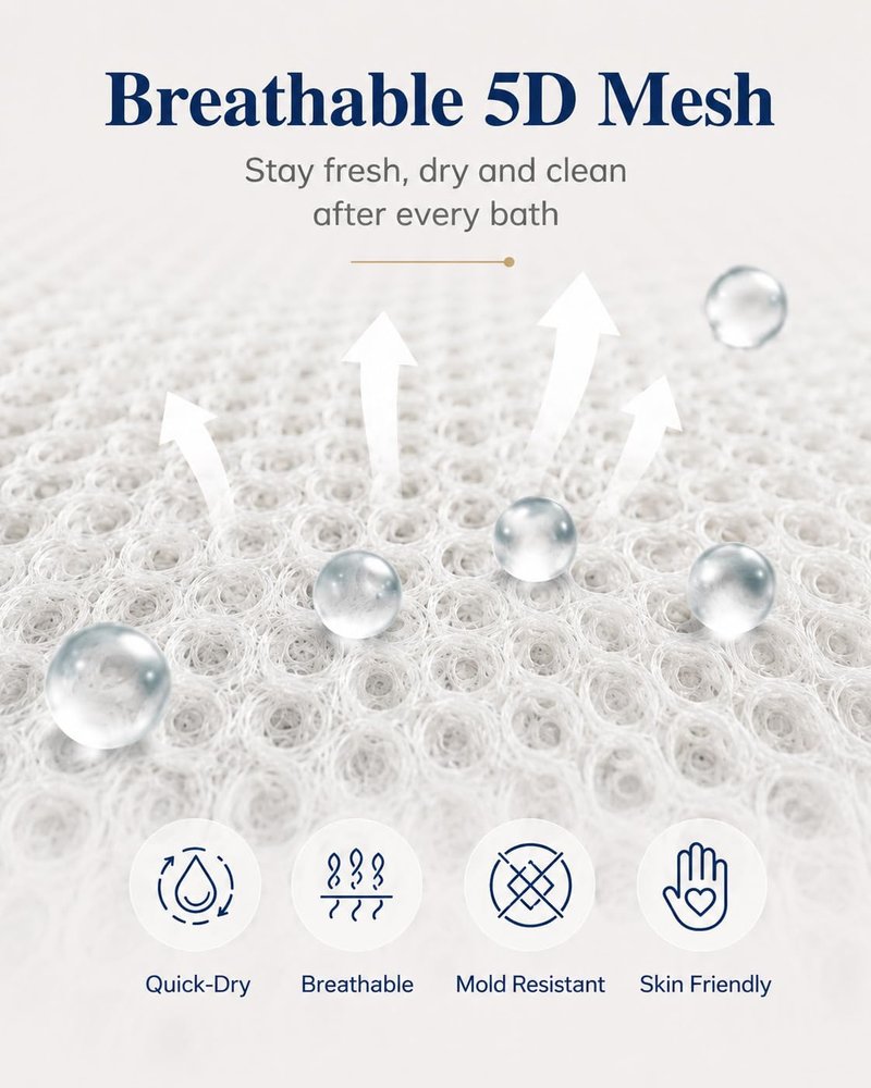 Full Body Bath Pillow for Bathtub, Extra Thick Luxury Bath Cushion with Adjustable Lumbar Support, 240 Suction Cups, Quick Dry 5D Mesh Tub Pillow for Home Spa Relaxation 52" x 17"