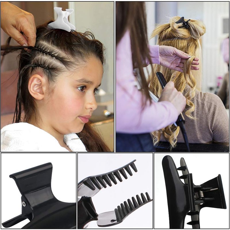 Skiennix Hair Clips - 12 Pack Butterfly Claw Clips for Salon Styling & Sectioning | Black & White