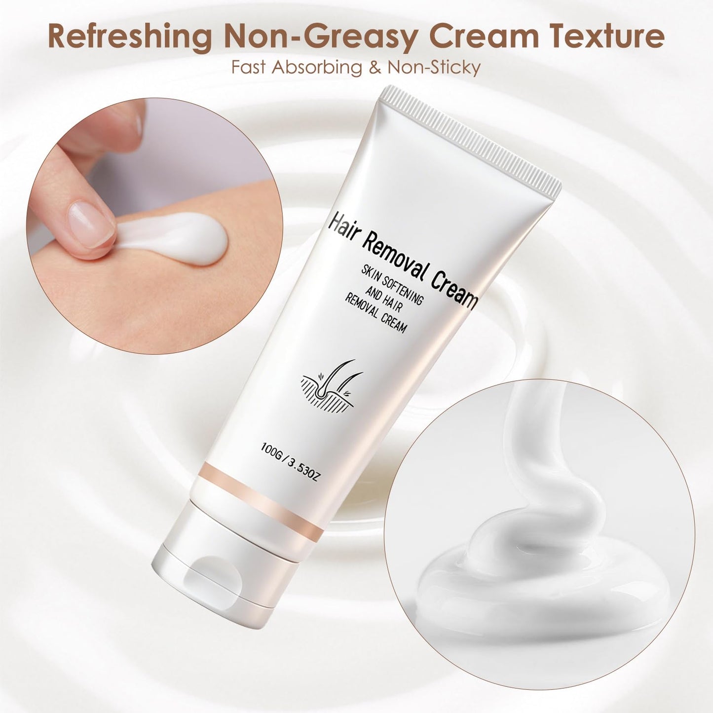 Body Hair Removal Cream for Women - Fast 5-10 Min Painless Depilatory Cream for Sensitive Skin, Moisturizing with Olive & Avocado Oil, Gentle for Underarm Leg Bikini Full Body Hair Removal 3.53oz.