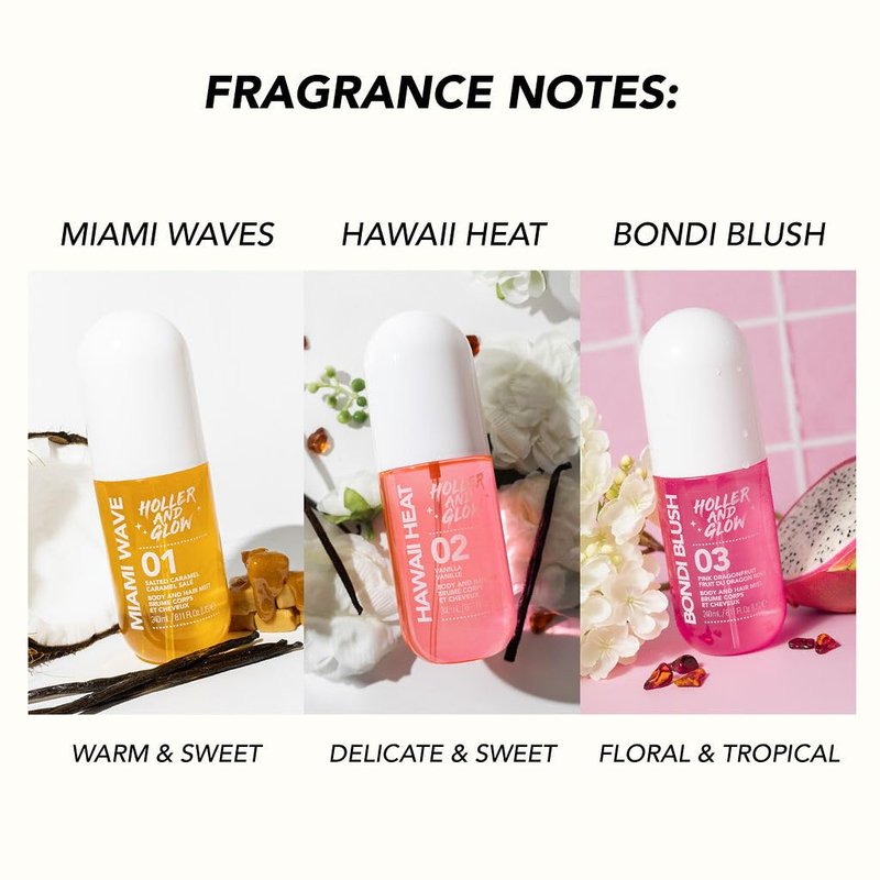 Holler And Glow Back To Bondi Pink Dragon Fruit Body Mist & Body Butter Duo, Body Spray & Hair Perfume, Vacation Lotion For Dry Skin, Must Have For Women & Teen Girls, Long Lasting, 2 Piece Gift Set