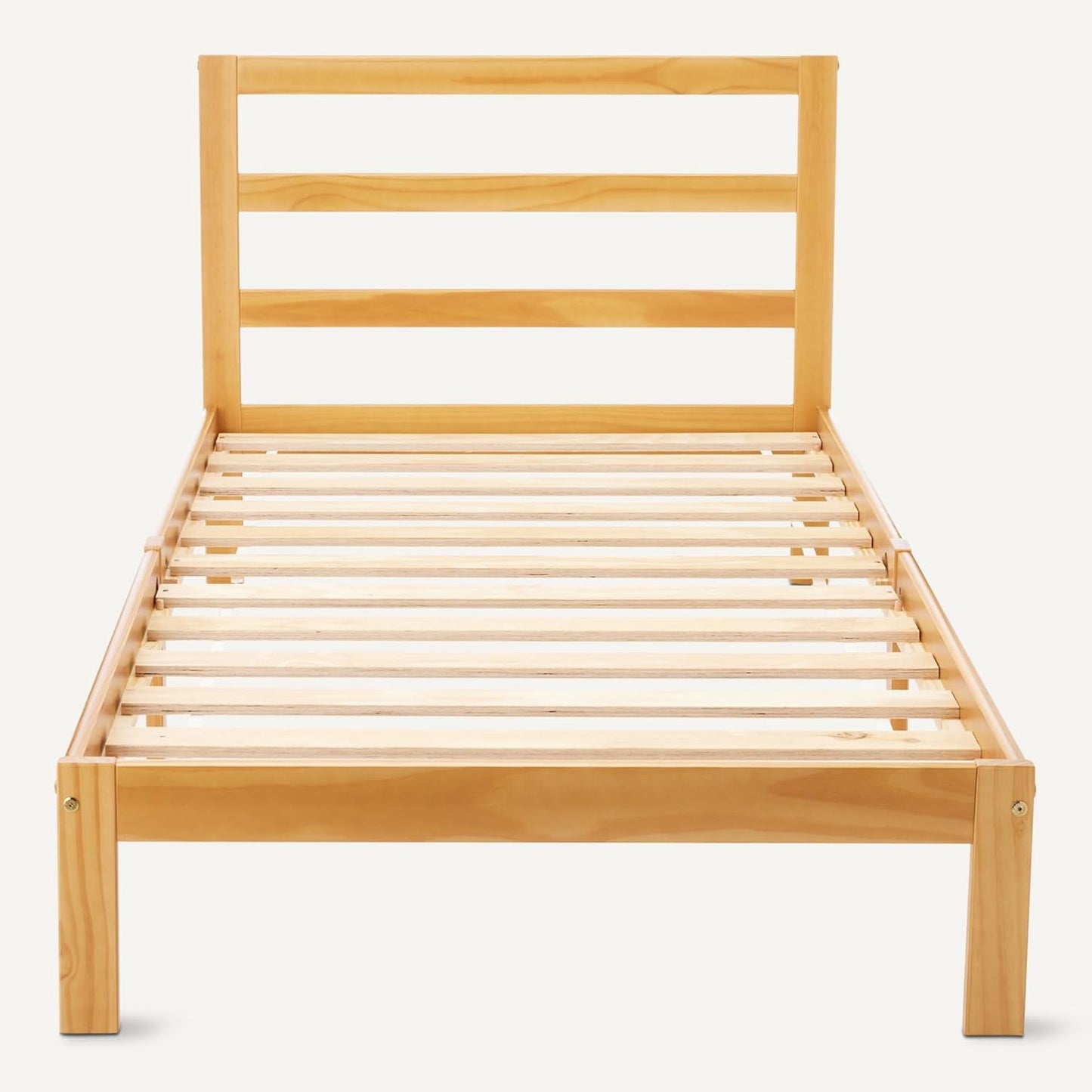 Solid Pine Wood Twin Bed Frame with Headboard - Walnut Finish | Durable & Stylish Design