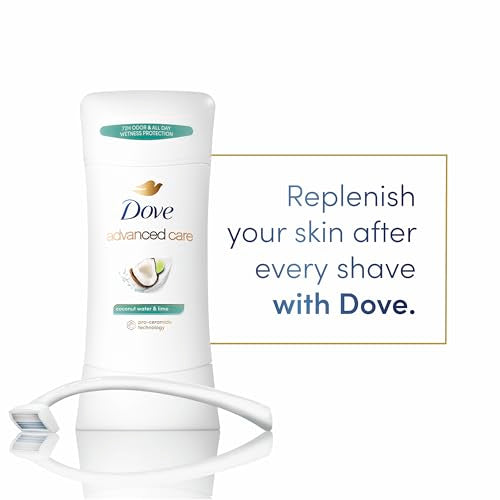 Dove Advanced Care Antiperspirant Deodorant Stick Coconut Water & Lime scent 4 Ct for helping skin barrier repair after shaving 72H odor control & all-day sweat protection for soft underarms 2.6 oz