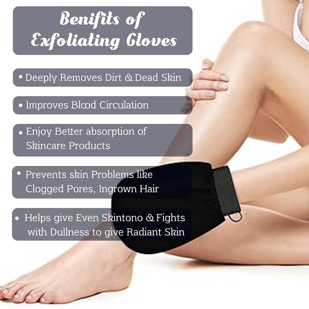 Aayuleubeda Badi Care Abc Body Exfoliating Glove Polishing Mitt Body Scrubber Scrub Remover- Shower Skincare (Black) Pack Of 2