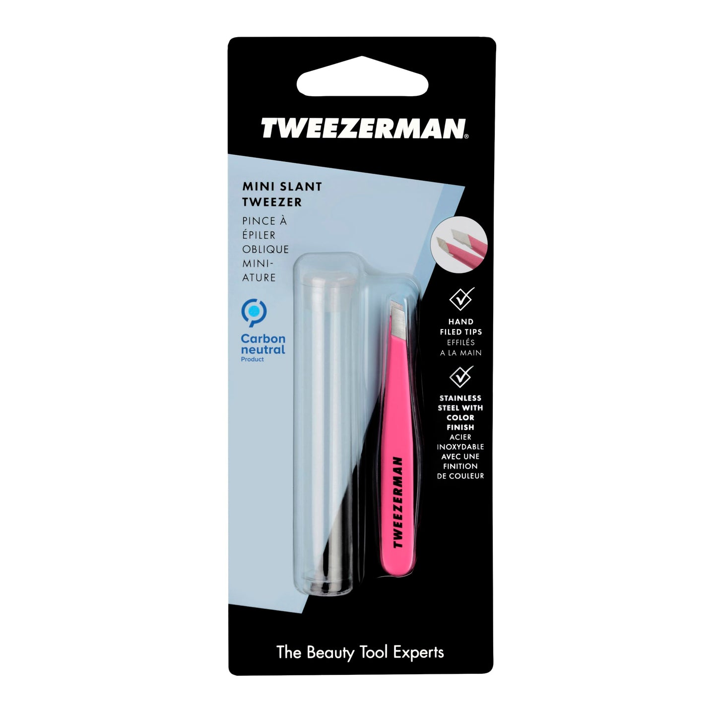 Tweezerman Mini Slant Tweezer - Tweezers for Eyebrows, Travel Tweezers for Eyebrows, Facial Hair (Neon Pink)