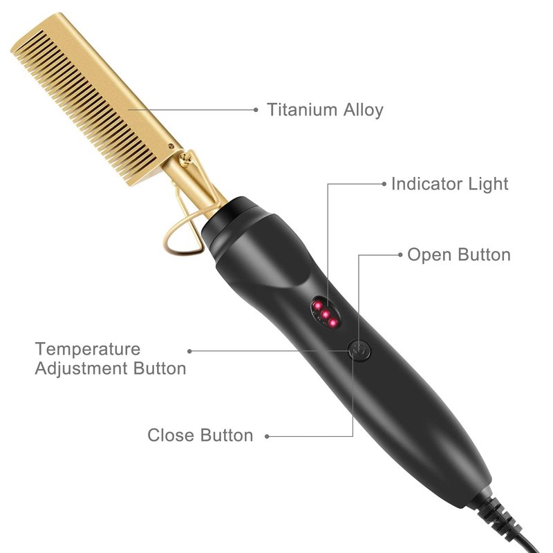 AIHOPESTO Electric Hot Comb Hair Straightener - Heat Pressing Comb Portable Curling Flat Iron Curlers High Heat Ceramic Press Comb - Professional Electrical Straightening Comb