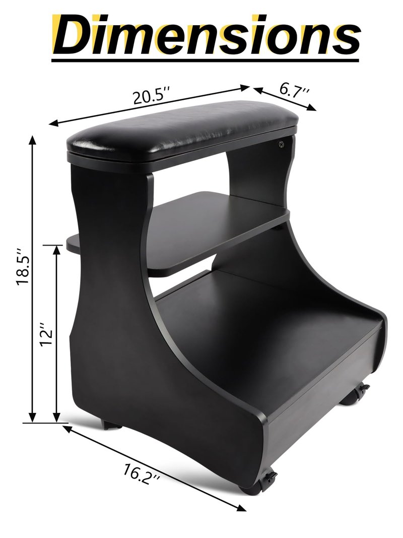 Kalolary Pedicure Foot Rest, Manicure Foot Rest with Wheels PU Leather Home Beauty Footrest Pedicure Foot Stool Stand for Home Salon Use(Black)