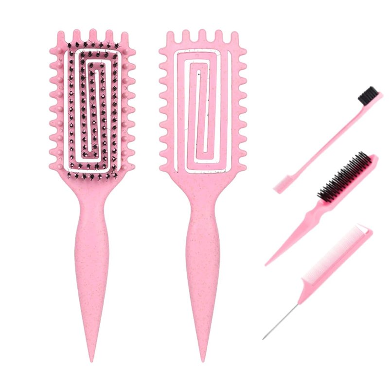 Curl Defining Brush - Pain-Free Combing Tool for Curly Hair | Lightweight Non-Slip Handle, Pink