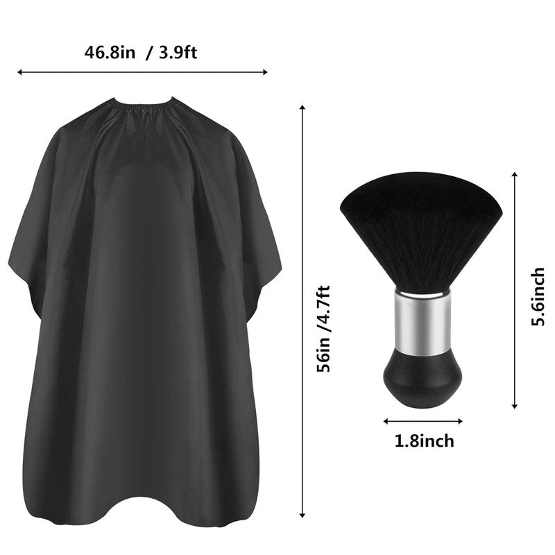 Professional Hair Cutting Cape - Salon Barber Cape with Neck Duster Brush | Black