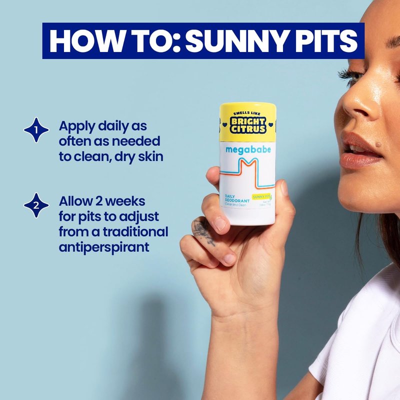 Megababe Daily Deodorant Sunny Pits | Summer and Hot Weather Essential | Aluminum-Free, Clear & Clean | 2.6 oz (Pack of 1)
