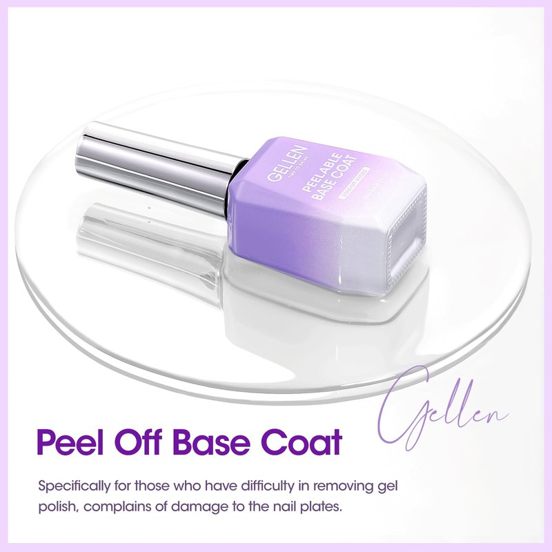 GELLEN Peel Off Base Coat, 18ml Peelable Gel Base Coat for Gel Nail Polish, UV LED Lamp Needed Clear Nail Polish without Soaking for Take off Nail Practice Beginners