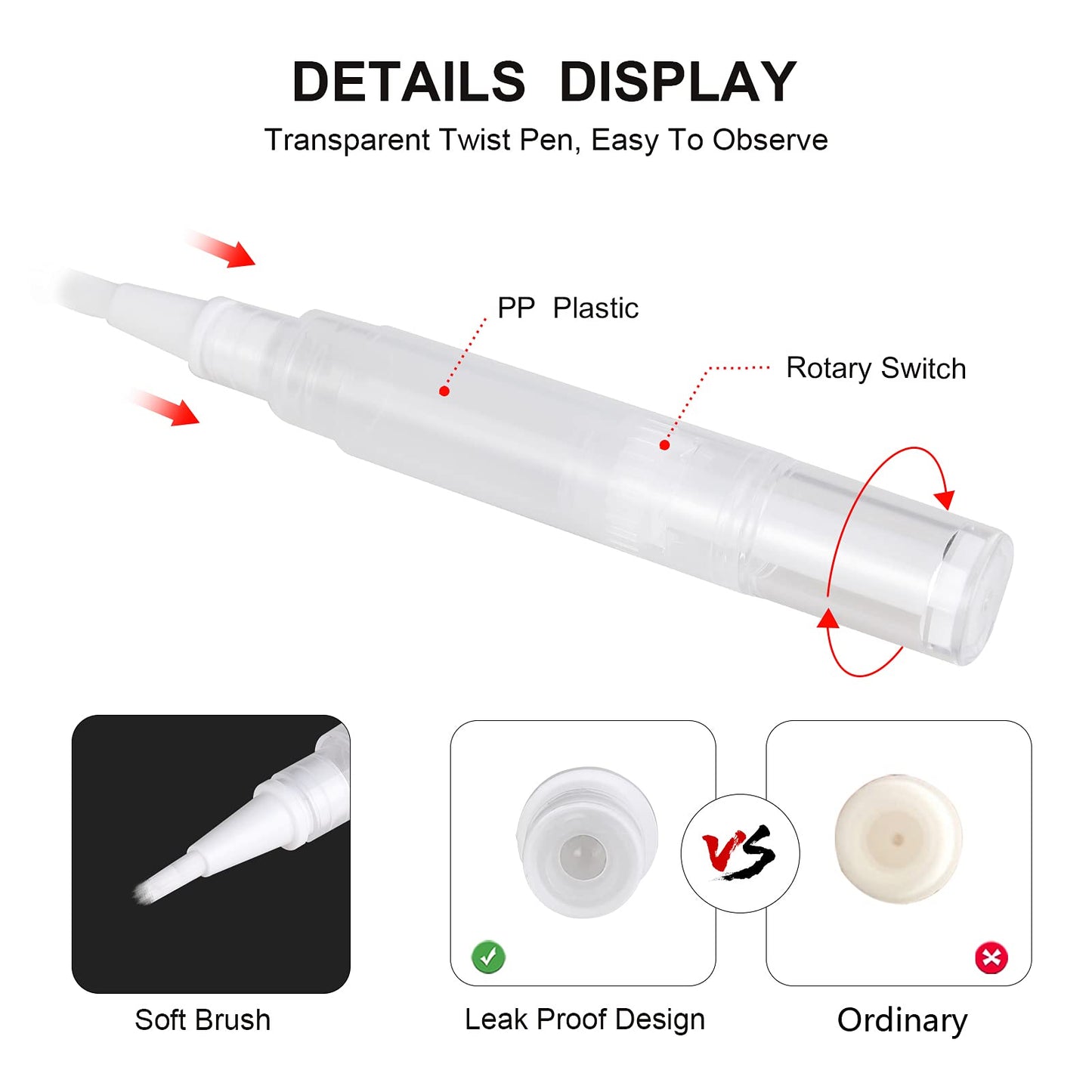 UPZIGS 10 pcs 5ml Empty Cuticle Oil Pen, Nail Oil Twist Pen with Brush, Eyelash Growth Liquid Tube, Cosmetic Lip Gloss Container