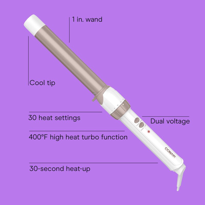 Conair Double Ceramic 1-Inch Curling Wand, Produces Flawless Waves, Curling Iron for Use on Medium and Long Hair, 30 Heat Setting Curling Iron, White (Pack of 3)