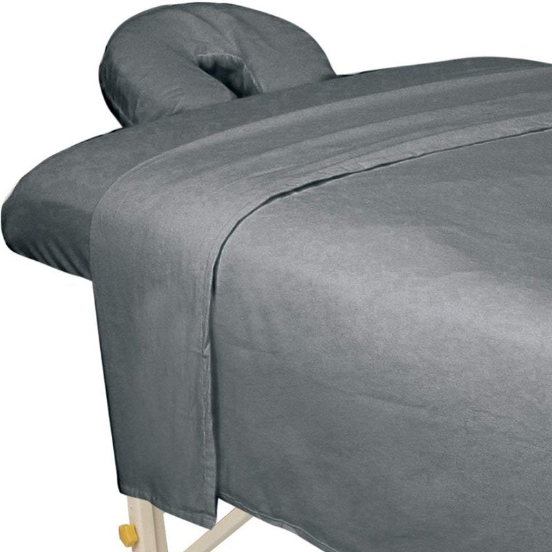 ForPro Premium Flannel 3-Piece Massage Sheet Set, Cool Grey, Stain and Wrinkle-Resistant, Includes Flat and Fitted Sheet and Face Rest Cover