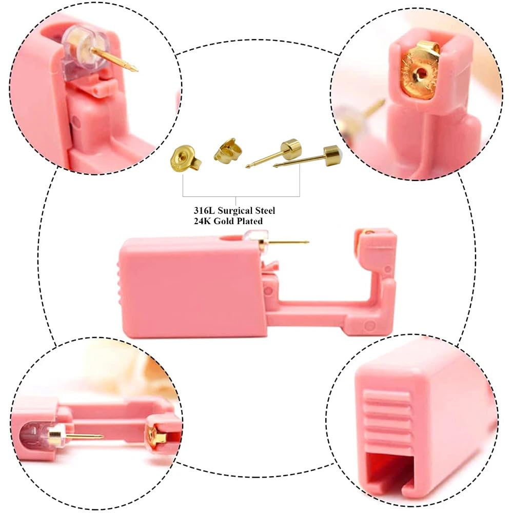4PCS Ear Piercing Gun Kit Disposable Aseptic Household Portable Ear Piercing Gun Group Ear Piercing Tools with Crystal Ear Studs (4 Gold White Zirconia)