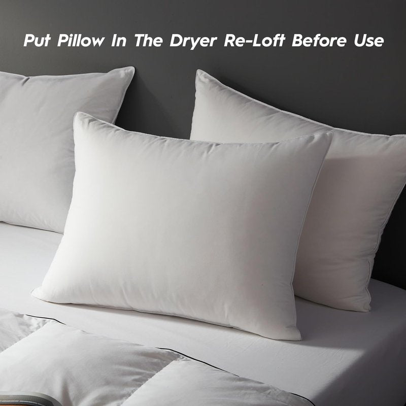 Globon Ultra Soft Down Pillow Standard Size Set of 2, Premium Down Filled Bed Pillow for Sleeping, 100% Cotton Shell 500 Thread Count 700 Fill Power, Hotel Collection Down Feather Pillow 20" x 26"
