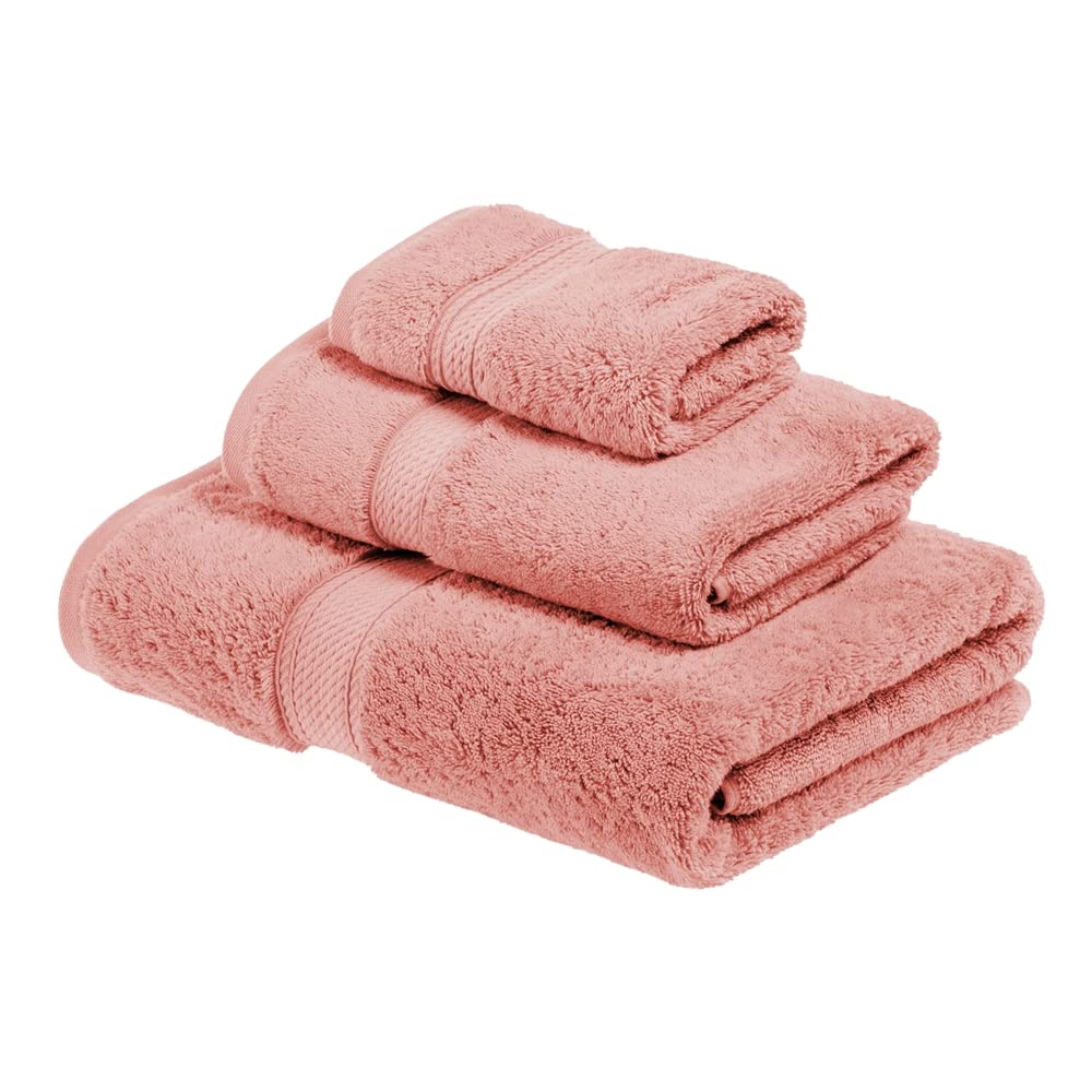 SUPERIOR Egyptian Cotton Pile 3 Piece Towel Set, Includes 1 Bath, 1 Hand, 1 Face Towel/Washcloth, Ultra Soft Luxury Towels, Thick Plush Essentials, Guest Bath, Spa, Hotel Bathroom, Tea Rose