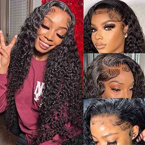 Water Wave Lace Front Wigs Human Hair 180% Density Pre Plucked with Baby Hair 13x4 Hd Transparent Water Wave Lace Frontal Wigs 22Inch Wear and go Glueless Wet and Wavy Wig for Women