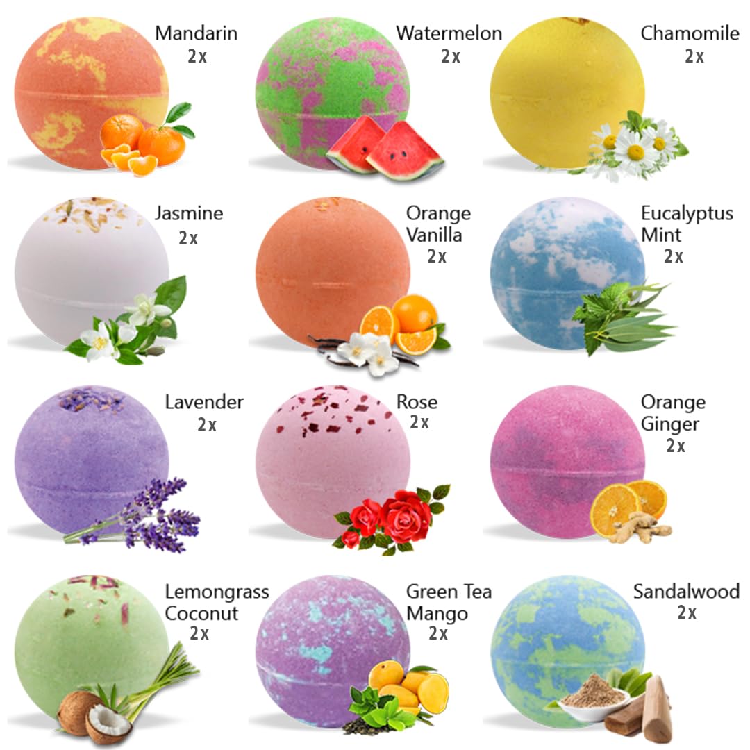 Bath Bombs for Women Gift Set - 24 Natural and Organic Bath Bombs with Essential Oils & Moisturizing Shea Butter, Spa Birthday Gift, Selfcare Gifts, Women, Teen Girls, Bridesmaid Gift