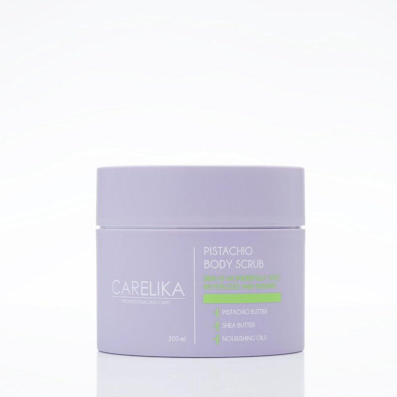 Carelika Pistachio Body Scrub – Creamy Exfoliating Formula with Shea Butter – Smooths, Softens & Nourishes Dry Skin – 200ml
