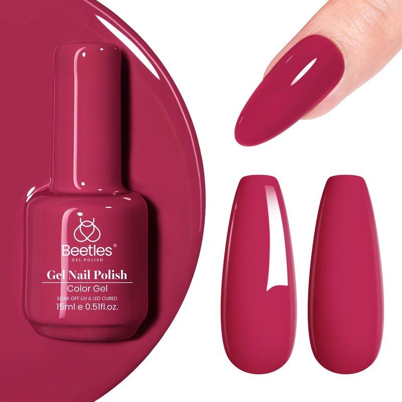 Beetles Red Gel Nail Polish - Cherry Mocha, 15ML Burgundy Red Gel Nail Polish, Soak Off Summer Nails Art Manicure Salon DIY Design UV Nails Lamp Needed