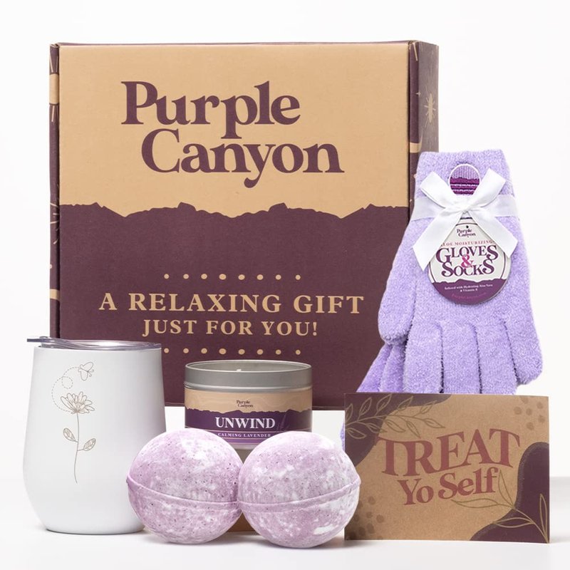 Purple Canyon Spa Gift Box for Women | Relaxing Lavender Stress Relief Gift for Women | All Natural Ingredients | 6 Peice Set