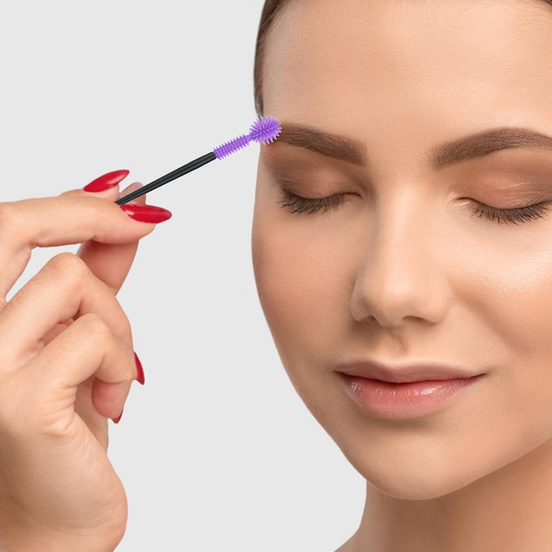 G2PLUS Silicone Eyelash Brushes - 50PCS Purple Disposable Mascara Wands & Eyebrow Spoolies