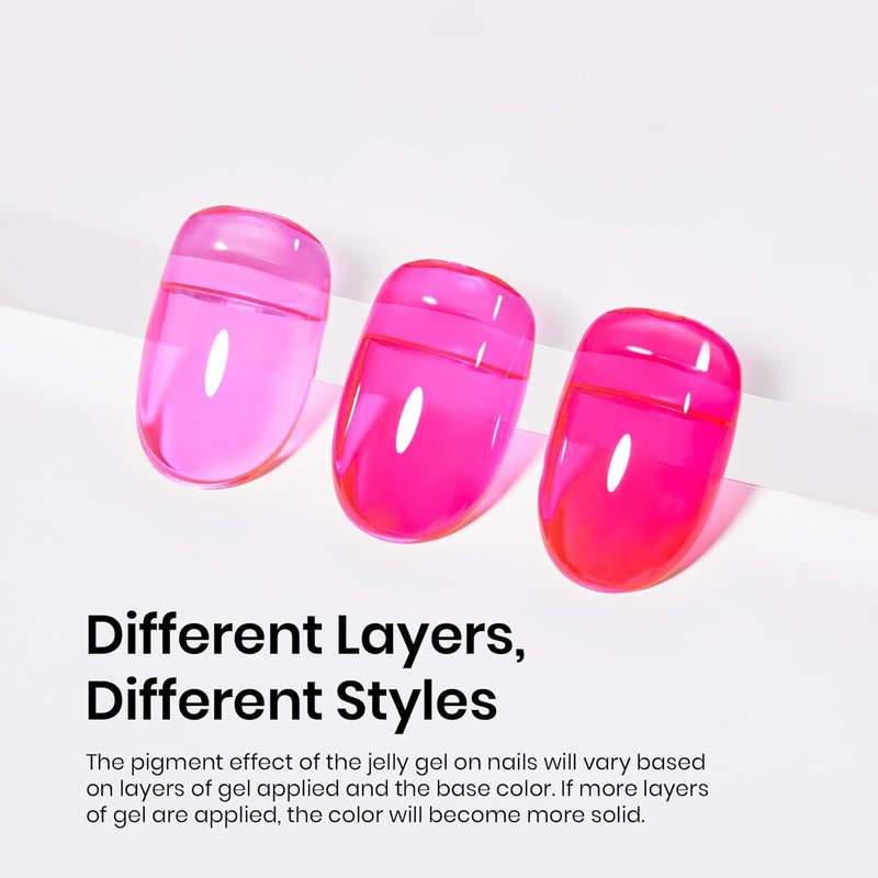 Hot Pink Gel Nail Polish - 15ML Neon Jelly Formula | Sheer Translucent Summer Color for Vibrant Manicures