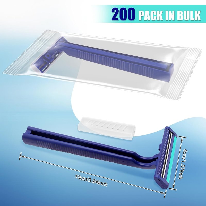 Disposable Razors for Men - Twin Blade Travel Shaving Kit | 200 Pack for Camping & Travel (Blue)