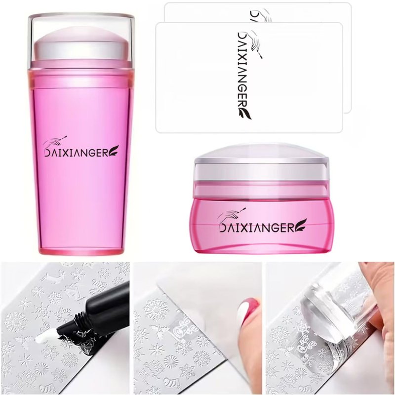 4Pcs French Tip Nail Stamp Set, Nail Stamper & Scraper, Clear Silicone French Tip Nail Art Stamper Kit with Scraper for Salon & DIY Manicure, Nail Stamping Tool for Nail Art Transfer
