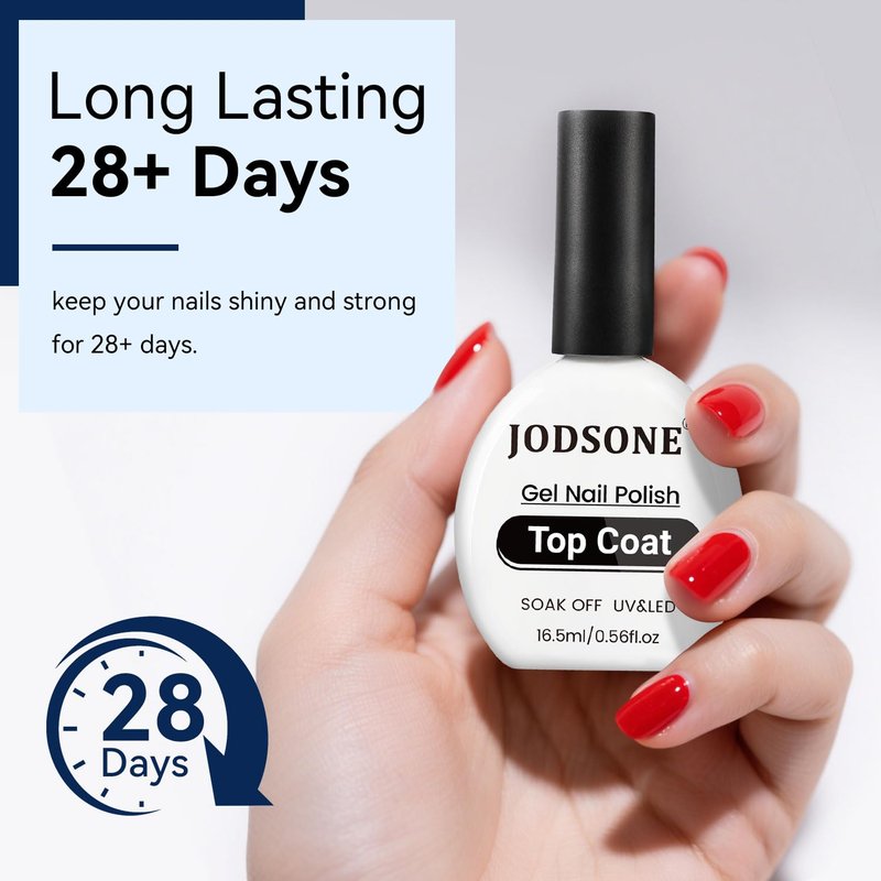 JODSONE Gel Top Coat - No Wipe Clear Finish for Long-Lasting Glossy Shine | 16.5ml Cured with UV Lamp