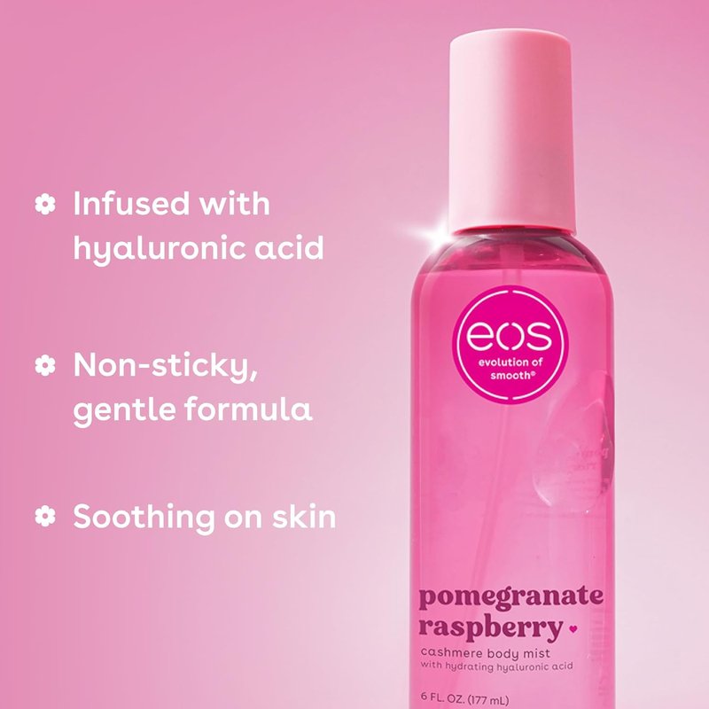 EOS Cashmere Body Mist - Pomegranate Raspberry Body Spray | Moisturizing Hair Mist with Hyaluronic Acid, 6 fl oz