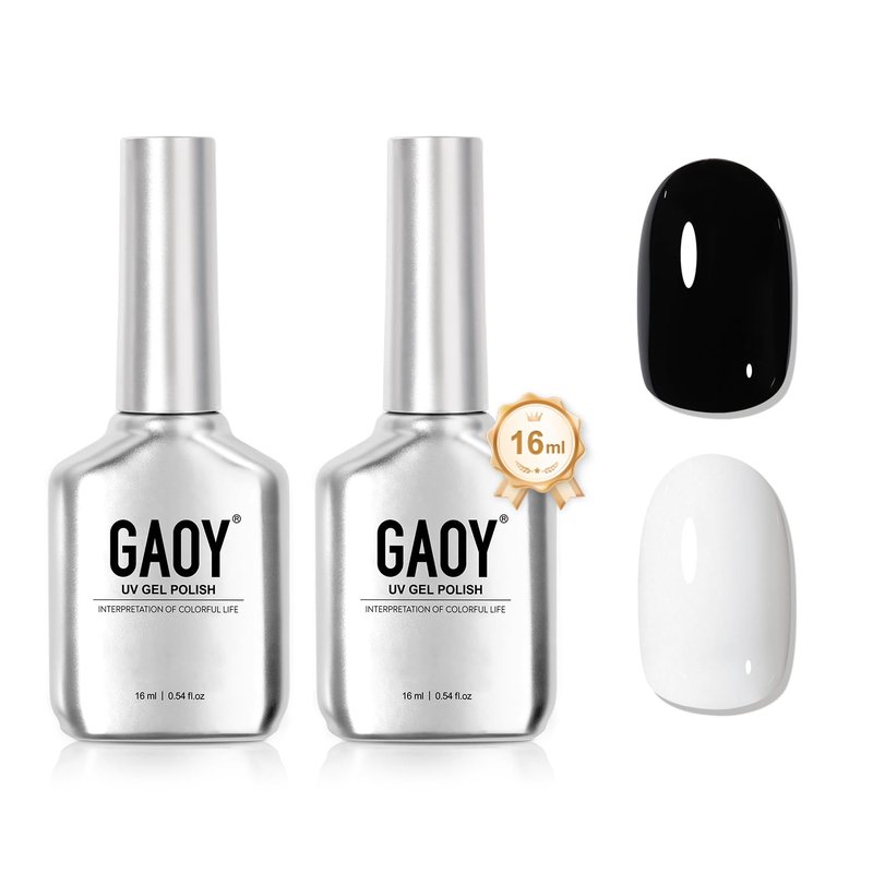 GAOY Gel Nail Polish Kit, Black and White 2 Colors 16ml Soak Off UV Gel Polish Set Highly Saturated for Nail Art DIY Manicure at Home