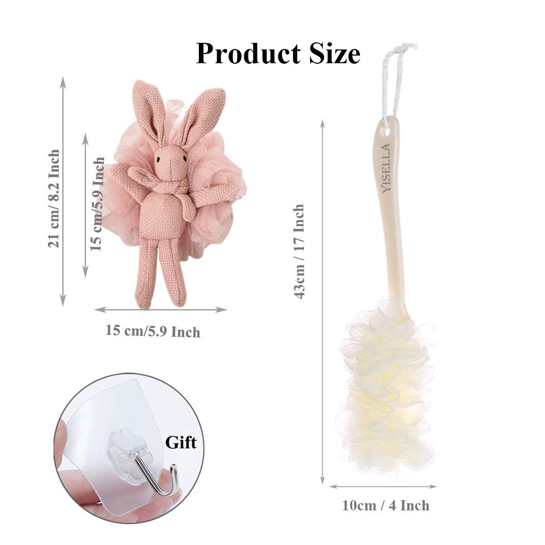 Yisella Loofah Back Scrubber for Shower + Large Lofa Body Sponges Exfoliating