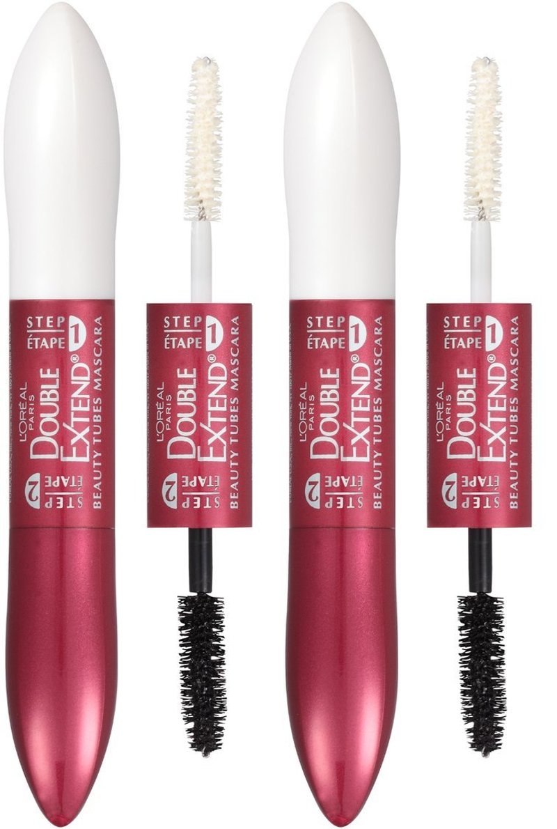L'Oreal Paris Double Extend Tubing Mascara - Lengthening, Smudgeproof, Blackest Black | Pack of 2